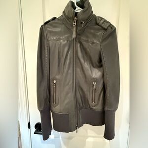 Mackage Olive Green Leather Bomber Jacket